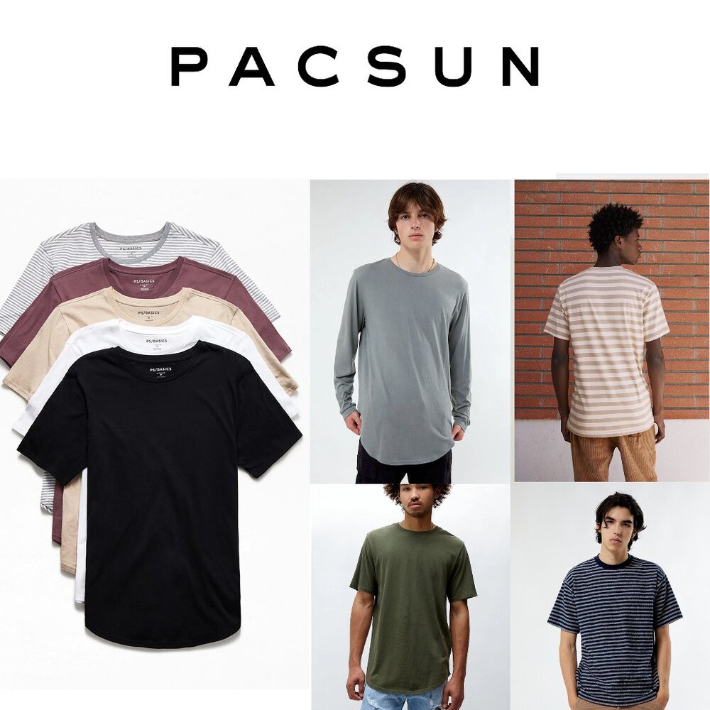 (Medium) Lot of PacSun Men's T-Shirt Short & Long Sleeve Longer Scallop Fit
